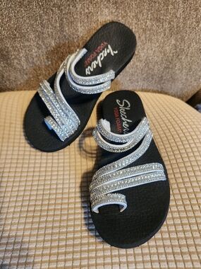 Skechers Women's Black Embellished Slide Sandals Size 7